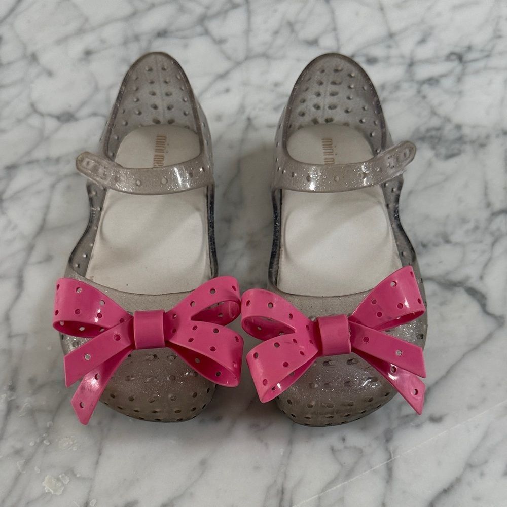Mini Melissa Kids' Pink Sparkly Bow Shoes Sz 10